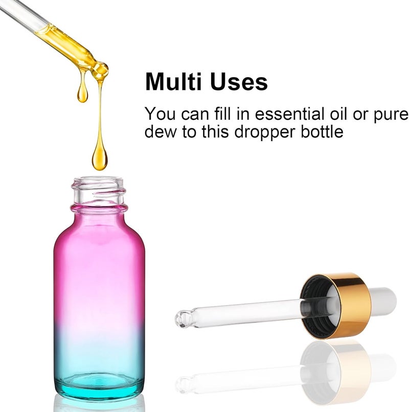 Hethyo 4 pack 2 oz Glass Dropper Bottle with Extra 2 Spray Nozzles 60ml Rainbow Colored Thick Glass Tincture Bottles Leakproof Travel Essential Oils Bottles (2 OZ) - Image 3